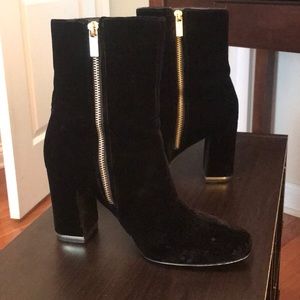 Michael Kors Black Velvet Boots with Gold Detail